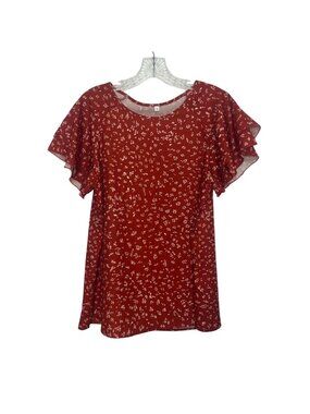 Ditsy Floral Flutter Sleeve Blouse Small Brown‎ New WOT Lightweight Casual Top